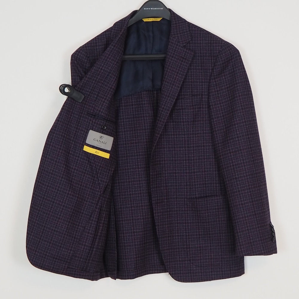 Canali Kei Sport Coat Mens 38R Purple Checked Wool Blazer Napoli's Per La Moda